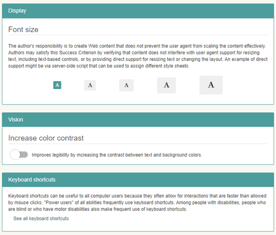 Accessibility settings