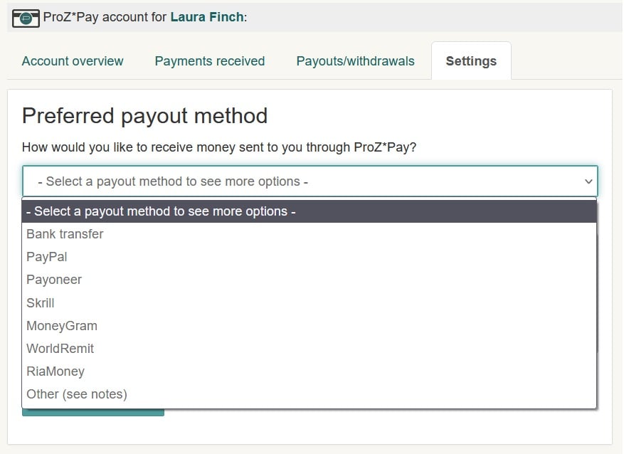 payout method ProZ*Pay