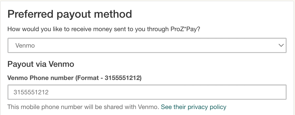 ProZ*Pay Venmo settings