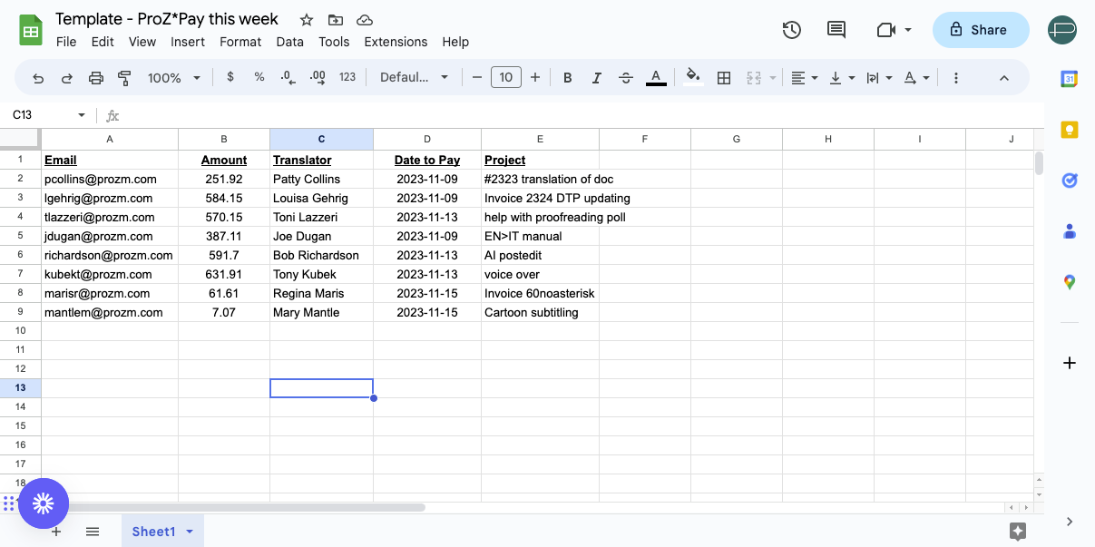 spreadsheets for ProZ*Pay