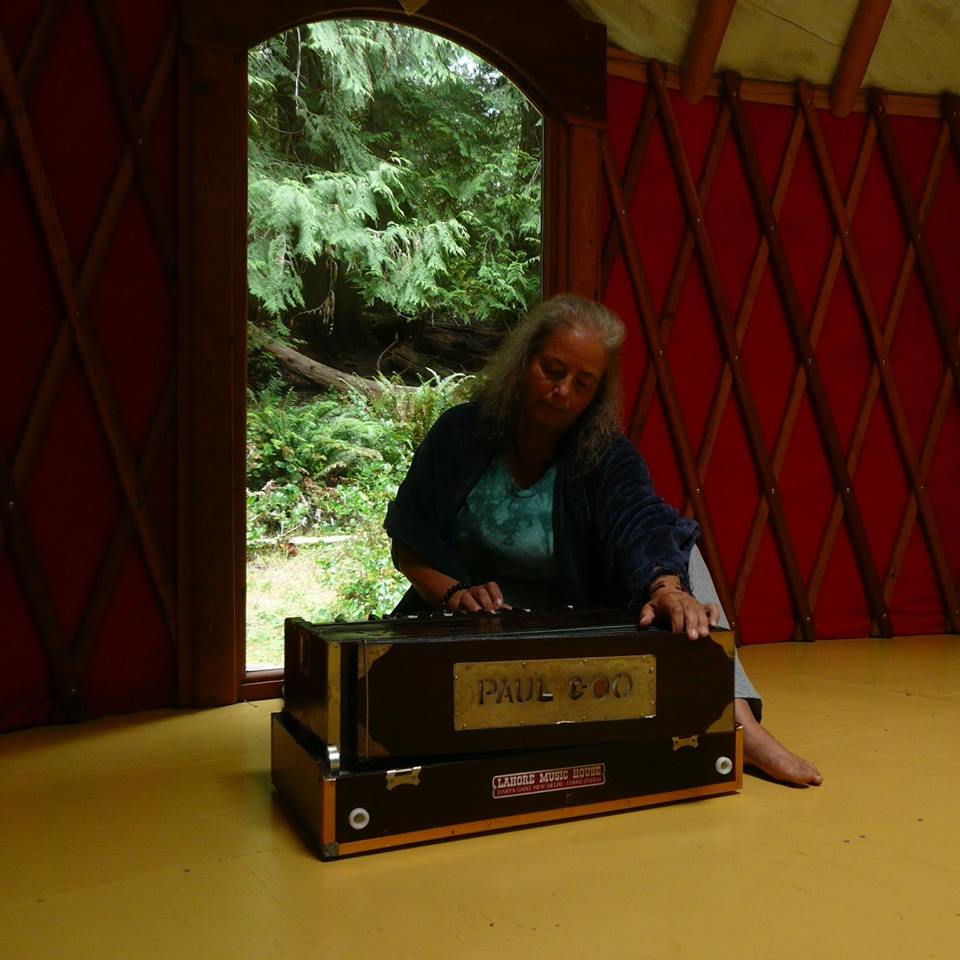 playing music in the yurt