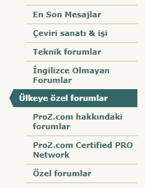 Turkish localization of the ProZ.com forums navigation