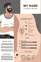 Beige and grey CV with vector illustration of a man.