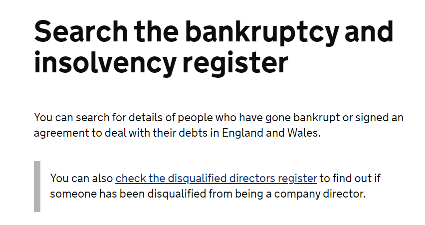 Search the bankruptcy and insolvency register